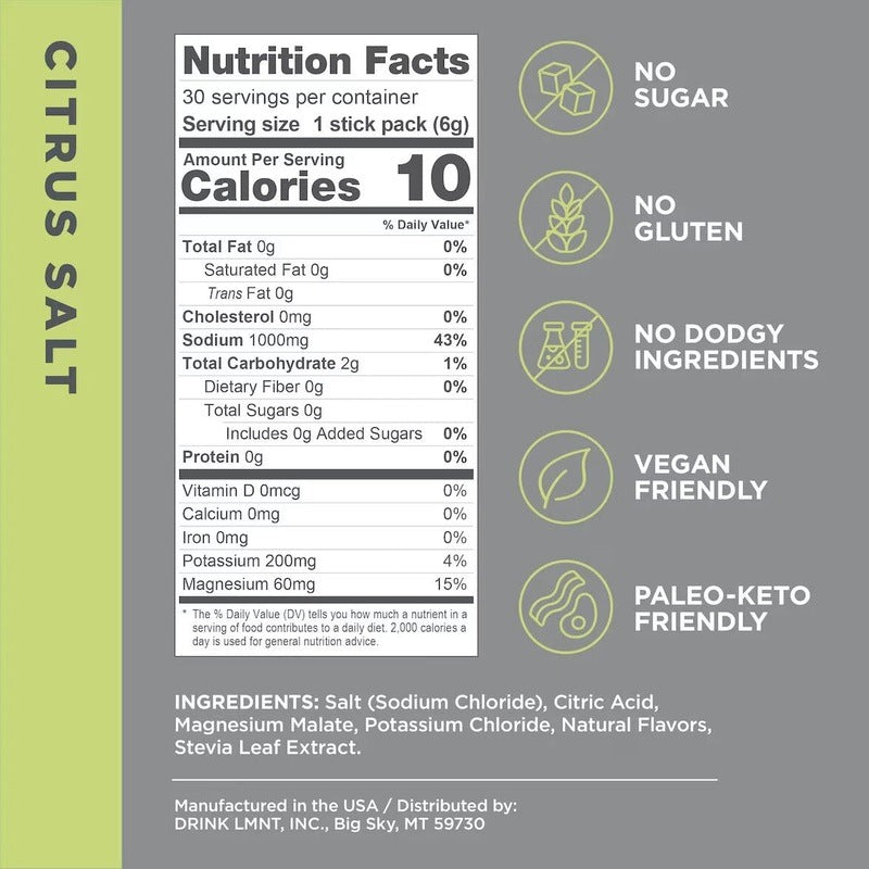 LMNT Zero-Sugar Electrolytes Citrus Salt (30 Stick Pack)