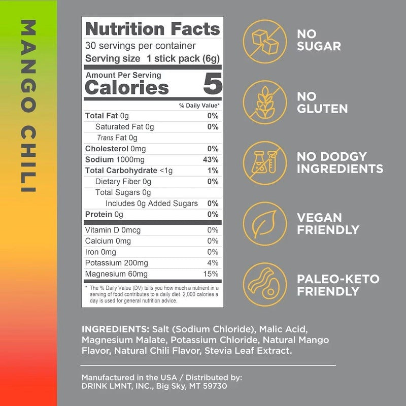 Zero-Sugar Electrolytes Mango Chili (30 Stick Pack)