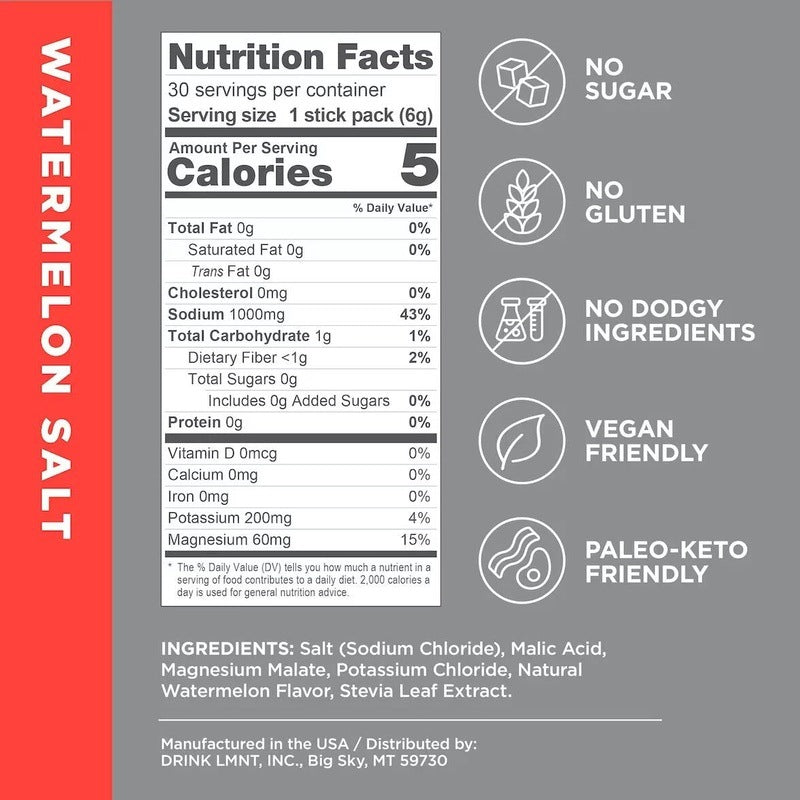 Zero-Sugar Electrolytes Watermelon Salt (30 Stick Pack)