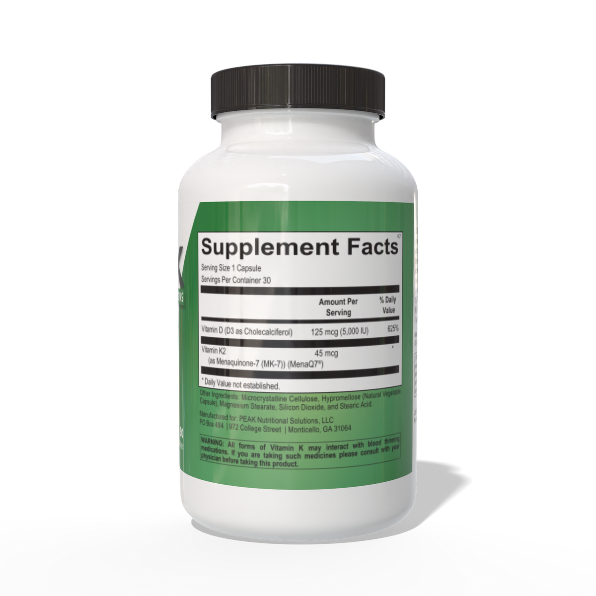 PEAK K2 D3 Supplement Facts